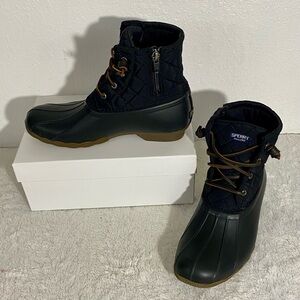 Sperry Black Saltwater Quilted Duck Boots Big Girls Size 6 Side Zip